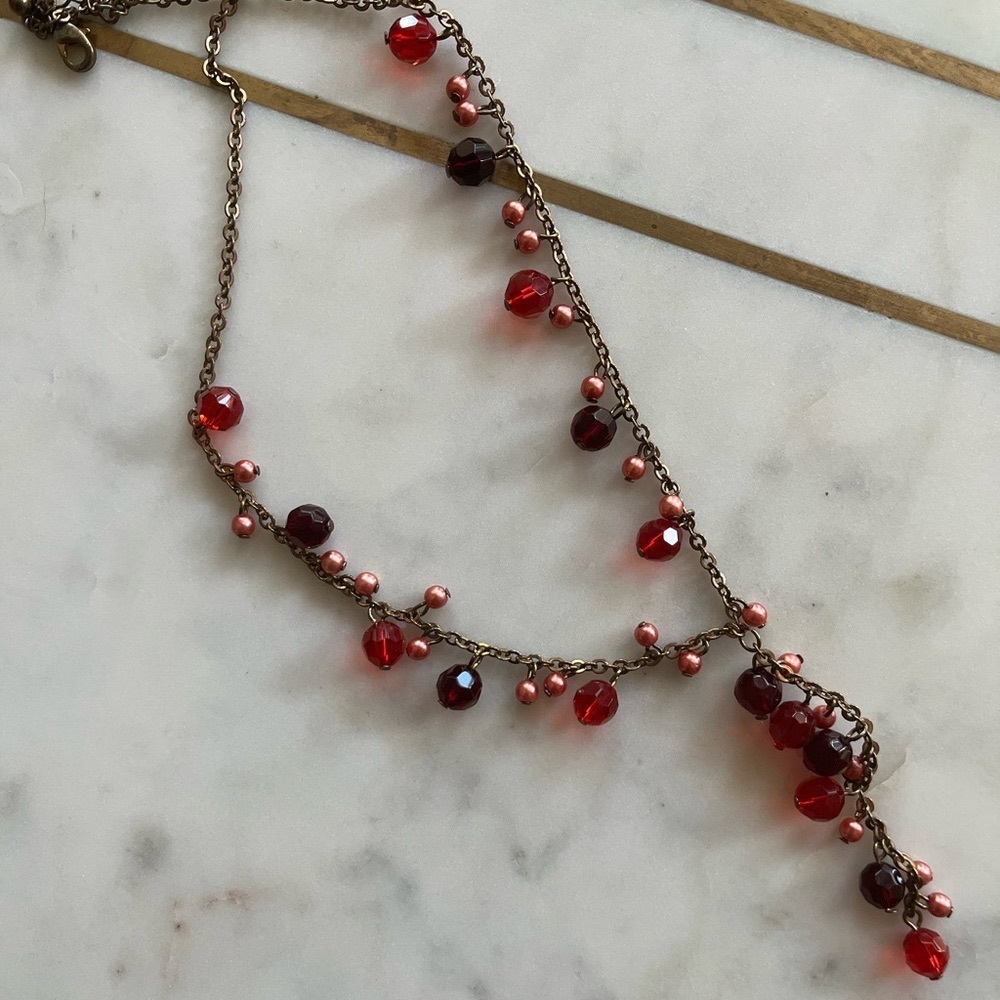 Vintage Red Faceted Drop Necklace